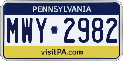 PA license plate MWY2982