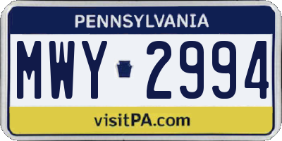 PA license plate MWY2994