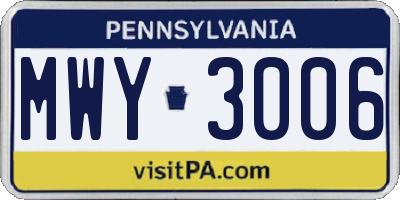 PA license plate MWY3006