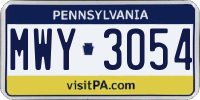 PA license plate MWY3054