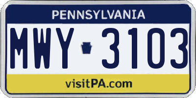 PA license plate MWY3103