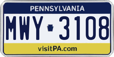 PA license plate MWY3108