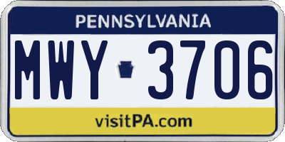 PA license plate MWY3706