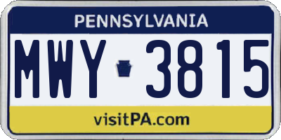 PA license plate MWY3815