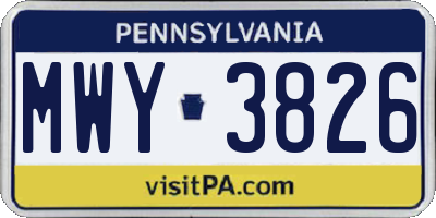 PA license plate MWY3826