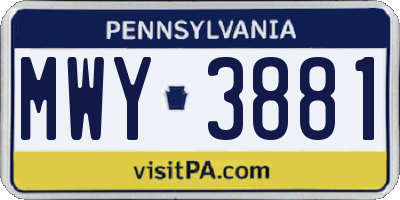 PA license plate MWY3881