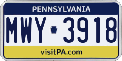 PA license plate MWY3918