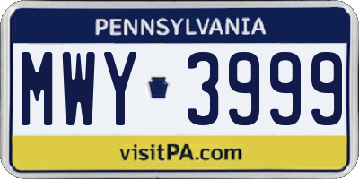 PA license plate MWY3999