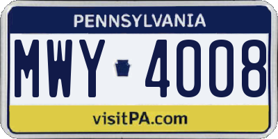 PA license plate MWY4008