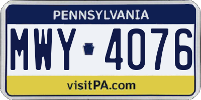 PA license plate MWY4076