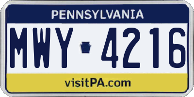PA license plate MWY4216