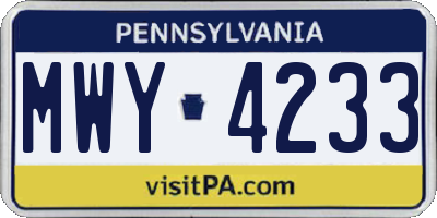PA license plate MWY4233