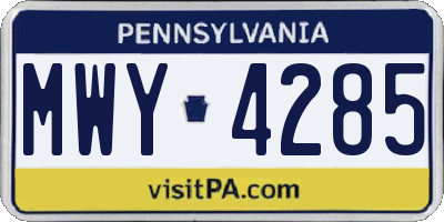 PA license plate MWY4285