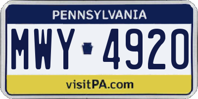 PA license plate MWY4920