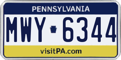 PA license plate MWY6344