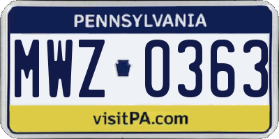 PA license plate MWZ0363