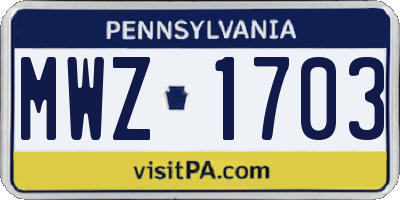 PA license plate MWZ1703