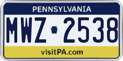 PA license plate MWZ2538