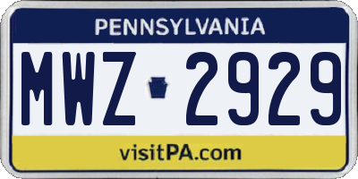 PA license plate MWZ2929