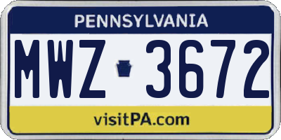 PA license plate MWZ3672
