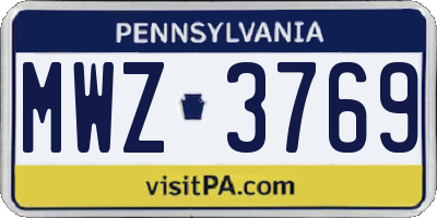 PA license plate MWZ3769