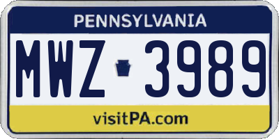 PA license plate MWZ3989