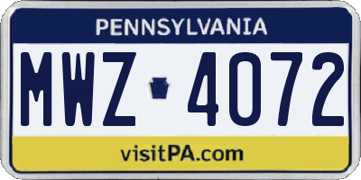 PA license plate MWZ4072