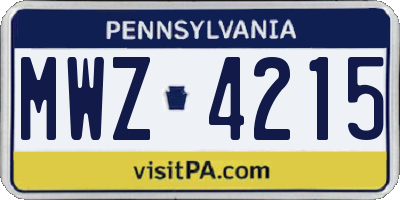 PA license plate MWZ4215