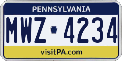 PA license plate MWZ4234