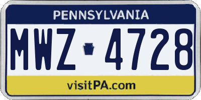 PA license plate MWZ4728