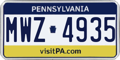 PA license plate MWZ4935