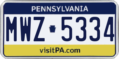 PA license plate MWZ5334