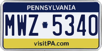 PA license plate MWZ5340
