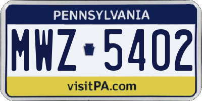 PA license plate MWZ5402