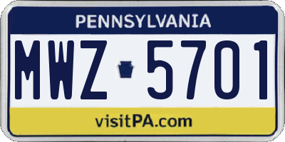PA license plate MWZ5701