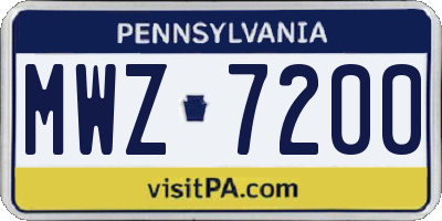 PA license plate MWZ7200