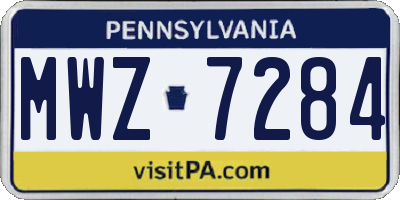 PA license plate MWZ7284