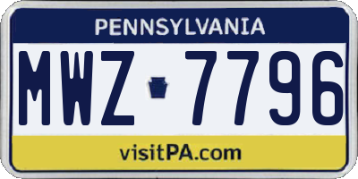 PA license plate MWZ7796