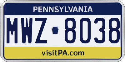 PA license plate MWZ8038