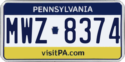 PA license plate MWZ8374