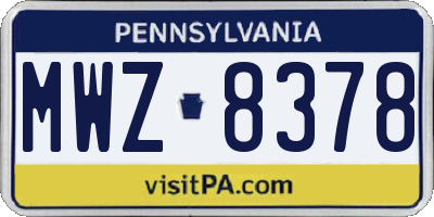 PA license plate MWZ8378