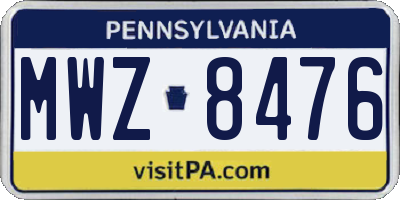 PA license plate MWZ8476