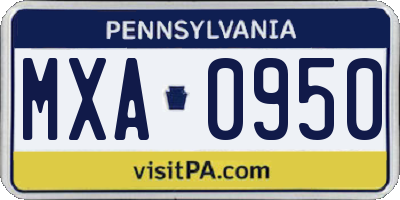 PA license plate MXA0950
