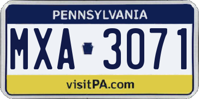 PA license plate MXA3071