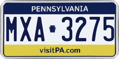 PA license plate MXA3275