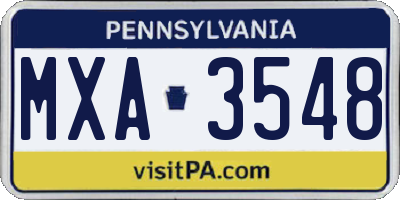 PA license plate MXA3548