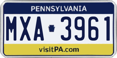 PA license plate MXA3961