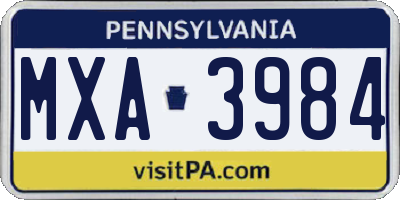 PA license plate MXA3984
