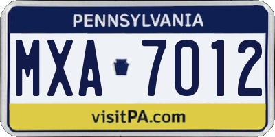 PA license plate MXA7012