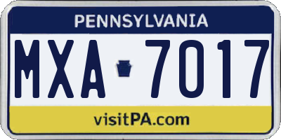 PA license plate MXA7017